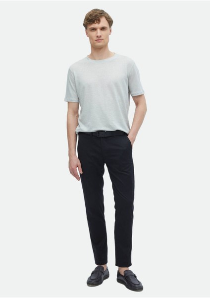 Açık Gri Düz Bisiklet Yaka %100 Keten T-Shirt fiyatları