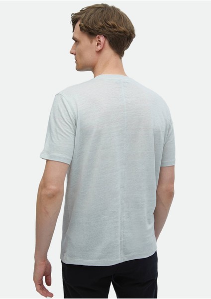 Açık Gri Düz Bisiklet Yaka %100 Keten T-Shirt indirimleri