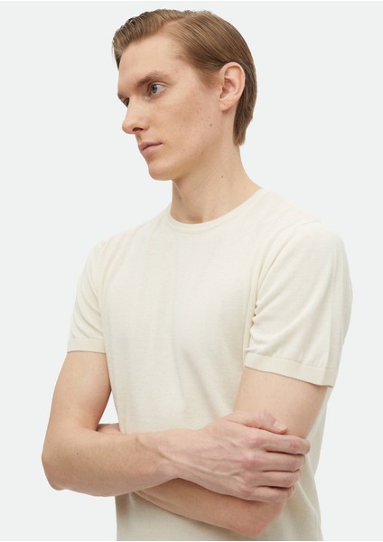 Ekru Bisiklet Yaka Düz Örgü %100 Pamuk Triko modelleri