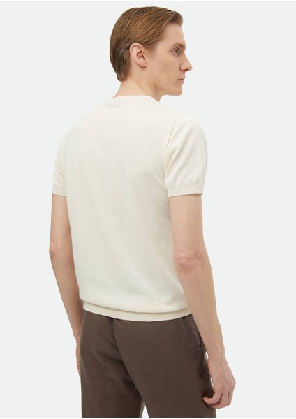 Ekru Bisiklet Yaka Düz Örgü %100 Pamuk Triko fırsatları