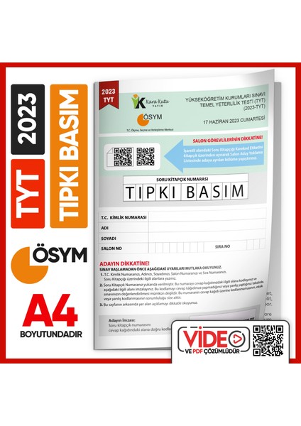 2023 YKS-TYT (SAY-TM-SÖZ) ÖSYM Tıpkı Basım Çıkmış Soru Kitapçığı (Video Çözümlü Türkiye Geneli)