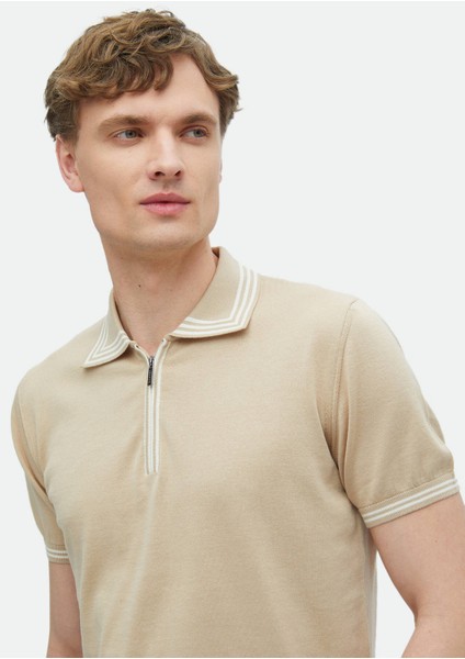 Bej Polo Yaka Düz Örgü %100 Pamuk Triko modelleri