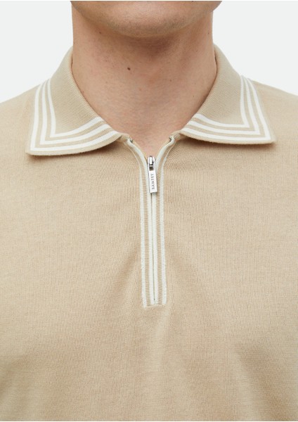 Bej Polo Yaka Düz Örgü %100 Pamuk Triko fırsatları