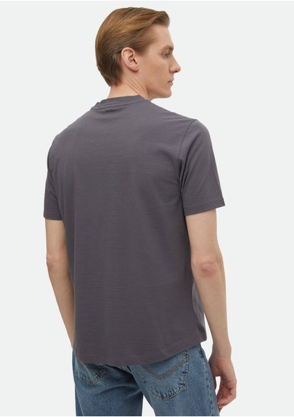 Koyu Gri Düz Bisiklet Yaka %100 Pamuk T-Shirt fırsatları