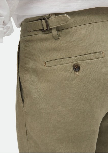 Açık Yeşil Düz Dokuma Carrot Fit Casual %100 Keten Bermuda modelleri