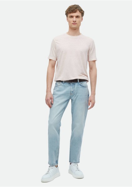 Açık Pembe Düz Bisiklet Yaka %100 Keten T-Shirt fiyatları