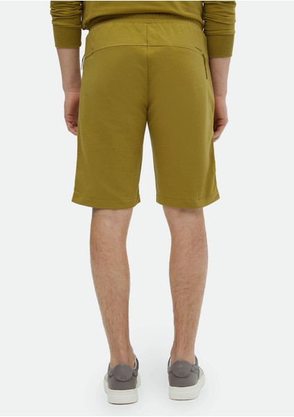 Yağ Yeşili Düz Örme Jogging Fit Spor Pamuk Karışımlı Bermuda fırsatları