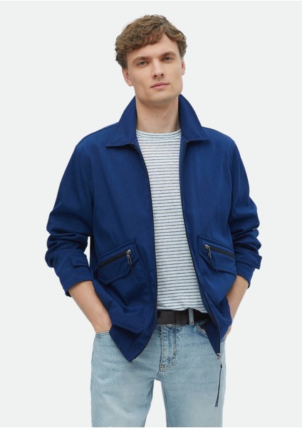 Lacivert Regular Fit Gömlek Yaka Casual Dokuma Mont modelleri