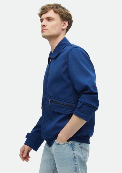 Lacivert Regular Fit Gömlek Yaka Casual Dokuma Mont fırsatları