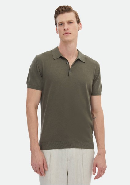 Haki Polo Yaka Düz Örgü %100 Pamuk Triko modelleri