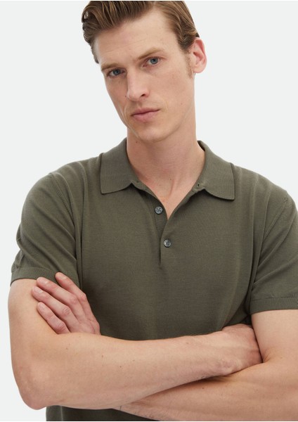 Haki Polo Yaka Düz Örgü %100 Pamuk Triko indirimleri