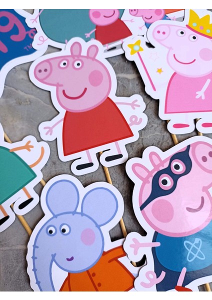 Hiras Dizayn Peppa Pig Pembe Domuz Büyük Pasta Kürdanı Pasta Süsü Cupcake Pasta Doğum Günü Süsleri 7 Parça