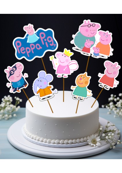 Hiras Dizayn Peppa Pig Pembe Domuz Büyük Pasta Kürdanı Pasta Süsü Cupcake Pasta Doğum Günü Süsleri 7 Parça