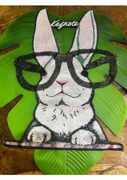 39X27 cm Peluş Payetli Gözlüklü Tavşan Arma Dikiş Aplike