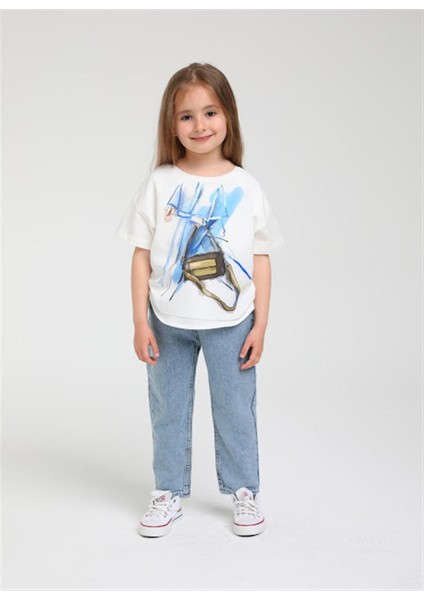 Kız Çocuk Çanta Baskılı Şık T-Shirt