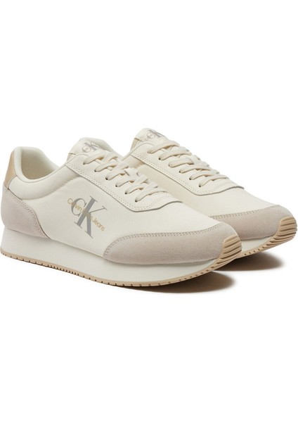 Calvin Klein Erkek Marka Logolu Kaydırmaz Taban Bağcıklı Bej Sneaker YM0YM01032-0GI