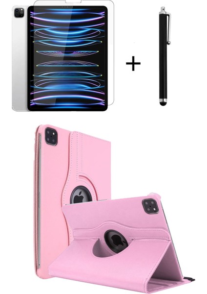 iPad Pro 4. Nesil M2 2022 11 Inç 360° Dönebilen Standlı Tablet Kılıfı Ekran Koruyucu ve Kalem Seti