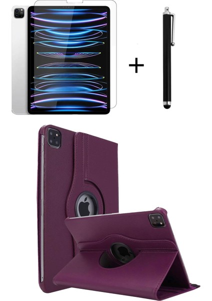 iPad Pro 4. Nesil M2 2022 11 Inç 360° Dönebilen Standlı Tablet Kılıfı Ekran Koruyucu ve Kalem Seti