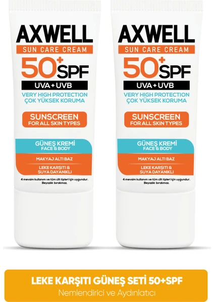 SPF 50+ 2 Li Fırsat Seti Leke Karşıtı Nemlendirici Yüksek Koruma Güneş Kremi 50 ML