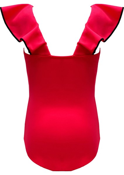 V Yaka Volanlı Kemer Ve Fiyonk Detaylı Kırmızı 50UV Kız Çocuk Mayo BY NESSI BYRD modelleri