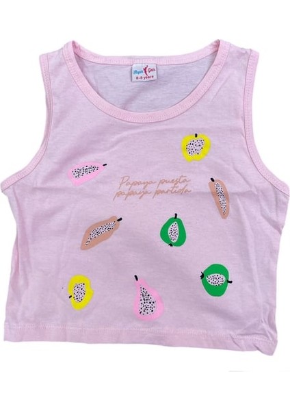 Alp Kids Meyve Baskılı Askılı Kız Çocuk T-Shirt Şort Takım