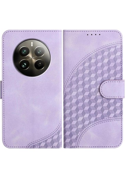 - 17423 Realme 12 Artı Pu Deri Kapak Çevirin Manyetik Kart Tutucu (Yurt Dışından)
