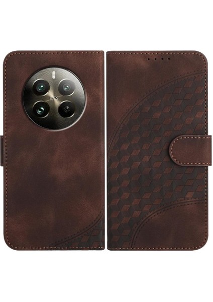 - 17423 Realme 12 Artı Pu Deri Kapak Çevirin Manyetik Kart Tutucu (Yurt Dışından)