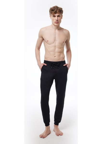 Erkek Siyah Beli Lastikli Cepli Tek Alt Manşetli Paça Pijama 6004