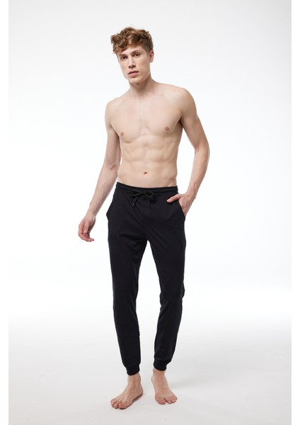Erkek Siyah Beli Lastikli Cepli Tek Alt Manşetli Paça Pijama 6004