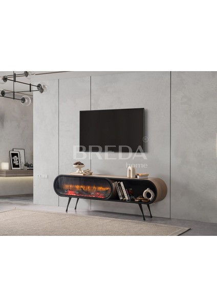 Breda Home Concept Duo V2 Mdf Şömineli Ceviz Tv Ünitesi Tv Sehpası