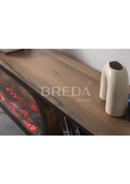 Breda Home Concept Duo V2 Mdf Şömineli Ceviz Tv Ünitesi Tv Sehpası