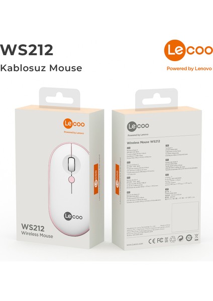WS212 Kablosuz 1600DPI 4 Tuşlu Optik Mouse Beyaz & Pembe