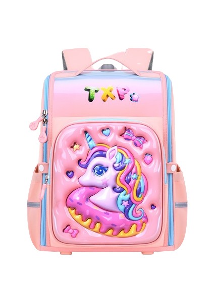 Yeni Öğrenci Okul Çantası Çizgi Film Hafif ve Yük Azaltıcı Hepsi Bir Arada Tam Açık Büyük Kapasiteli Çocuk Sırt Çantası Tek Boynuzlu Pembe Büyük (Yurt Dışından)
