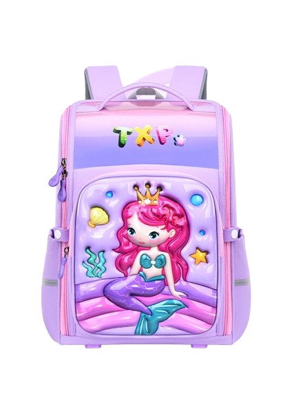 Yeni Öğrenci Okul Çantası Çizgi Film Hafif ve Yük Azaltıcı Hepsi Bir Arada Tam Açık Büyük Kapasiteli Çocuk Sırt Çantası Denizkızı Mor Trompet (Yurt Dışından)