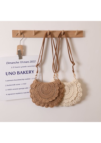 Dantel Crossbody Pamuklu Dokuma Çanta Içi Boş Omuz Hasır Çanta Çok Yönlü Kadın Çantası Kahverengi (Yurt Dışından) fiyatları