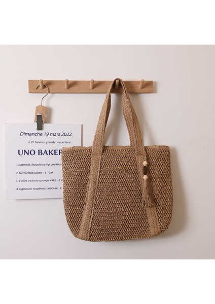 Girişyeni Dokuma Çanta, Çok Yönlü, Geniş Kapasiteli, Tek Omuzlu Hasır Çanta, Tatil Plaj Çantası, Çok Yönlü Kadın Çantası Kahverengi (Yurt Dışından)