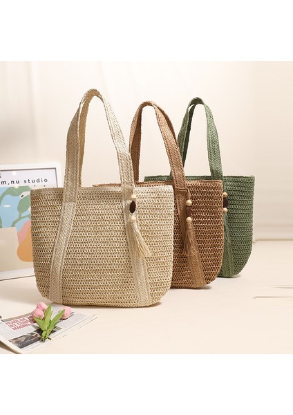 Girişyeni Dokuma Çanta, Çok Yönlü, Geniş Kapasiteli, Tek Omuzlu Hasır Çanta, Tatil Plaj Çantası, Çok Yönlü Kadın Çantası Kahverengi (Yurt Dışından) fiyatları