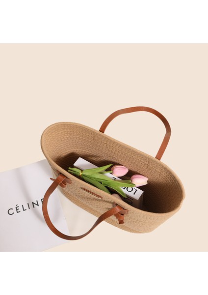 Tek Omuzlu Pamuklu Dokuma Çanta Yeni Büyük Kapasiteli Tote Tatil Tarzı Plaj Çantası Çok Yönlü Kadın Çantası Mavi (Yurt Dışından) fiyatları