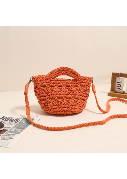 Crossbody Pamuklu Dokuma Çanta Yeni Çok Yönlü Içi Boş Hasır Çanta Kadın Çantası Turuncu (Yurt Dışından)