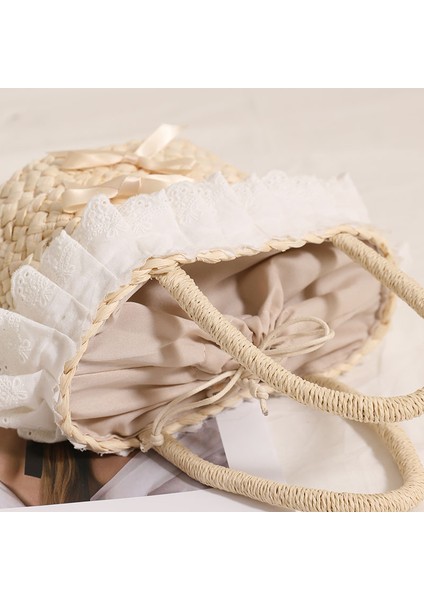 Sevimli Dantel Taşınabilir Mısır Kürk Dokuma Çanta, Fiyonk Dokuma Çanta, Tatil Plaj Çantası, Elde Tutulan Küçük Sepet Haki (Yurt Dışından) fiyatları