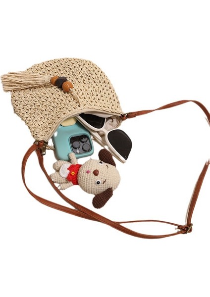 Crossbody Hasır Çanta Yeni Stil Ahşap Boncuk Püskül Hasır Çanta Dokuma Çanta Plaj Çantası Omuzdan Askili Çanta Kadınlar Için Beyaz (Yurt Dışından) fiyatları