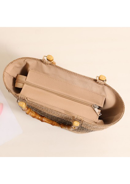 El Tipi Hasır Çanta Yeni Stil Çizgili Hasır Çanta Dokuma Çanta Çok Yönlü Kadın Çantası Kahverengi (Yurt Dışından) fiyatları