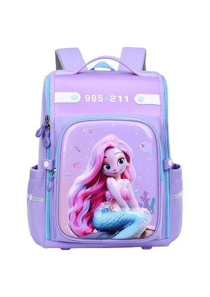 Yeni Ilkokul Öğrencisi Okul Çantası Omurga Koruması Büyük Kapasiteli Hepsi Bir Arada Tamamen Açık Sırt Çantası Mor Deniz Kızı Büyük (Yurt Dışından)