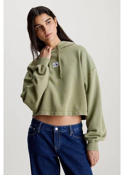 Washed Cotton Cropped Hoodie Kadın SWEATSHIRT-J20J223082L9N