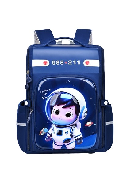 Yeni Ilkokul Öğrencisi Okul Çantası Omurga Koruması Büyük Kapasiteli Hepsi Bir Arada Tamamen Açık Sırt Çantası Mavi Astronot Trompet (Yurt Dışından)