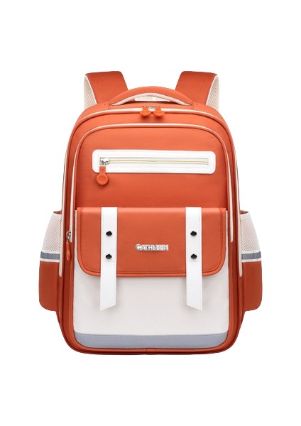 Yeni Öğrenci Okul Çantası Ingiliz Tarzı, Yüksek Kaliteli, Hafif, Yükü Azaltan, Omurgayı Koruyan, Büyük Kapasiteli Çocuk Sırt Çantası Turuncu Büyük (Yurt Dışından)