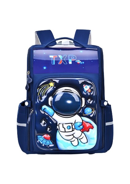 Yeni Öğrenci Okul Çantası Çizgi Film Hafif ve Yük Azaltıcı Hepsi Bir Arada Tam Açık Büyük Kapasiteli Çocuk Sırt Çantası Astronot Safir Mavi Trompet (Yurt Dışından)