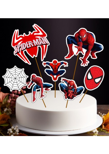 Hiras Dizayn Spiderman Örümcek Adam Marvel Büyük Pasta Kürdanı Pasta Süsü Cupcake Doğum Günü Süsleri 7 Parça