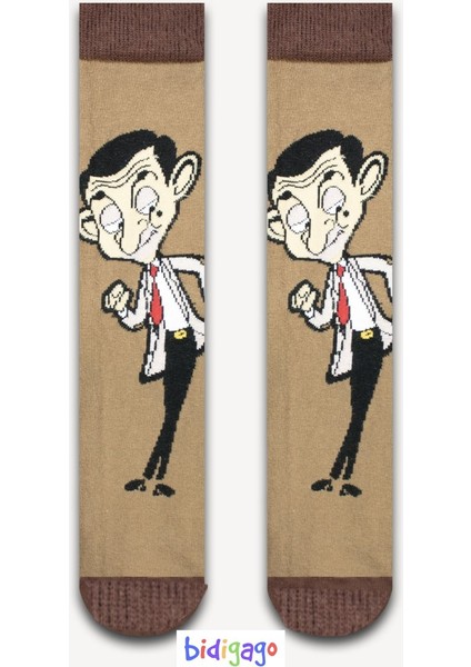 Mr. Bean Desenli Renkli Kolej Çorap