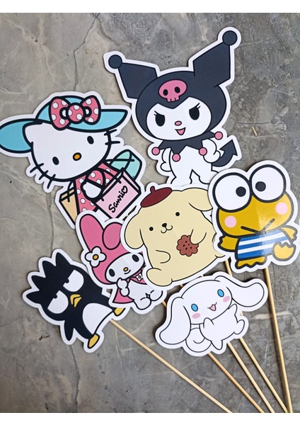 Hiras Dizayn Sanrio Hello Kitty Kuromi Büyük Pasta Kürdanı Pasta Süsü Cupcake Pasta Doğum Günü Süsleri 7 Parça